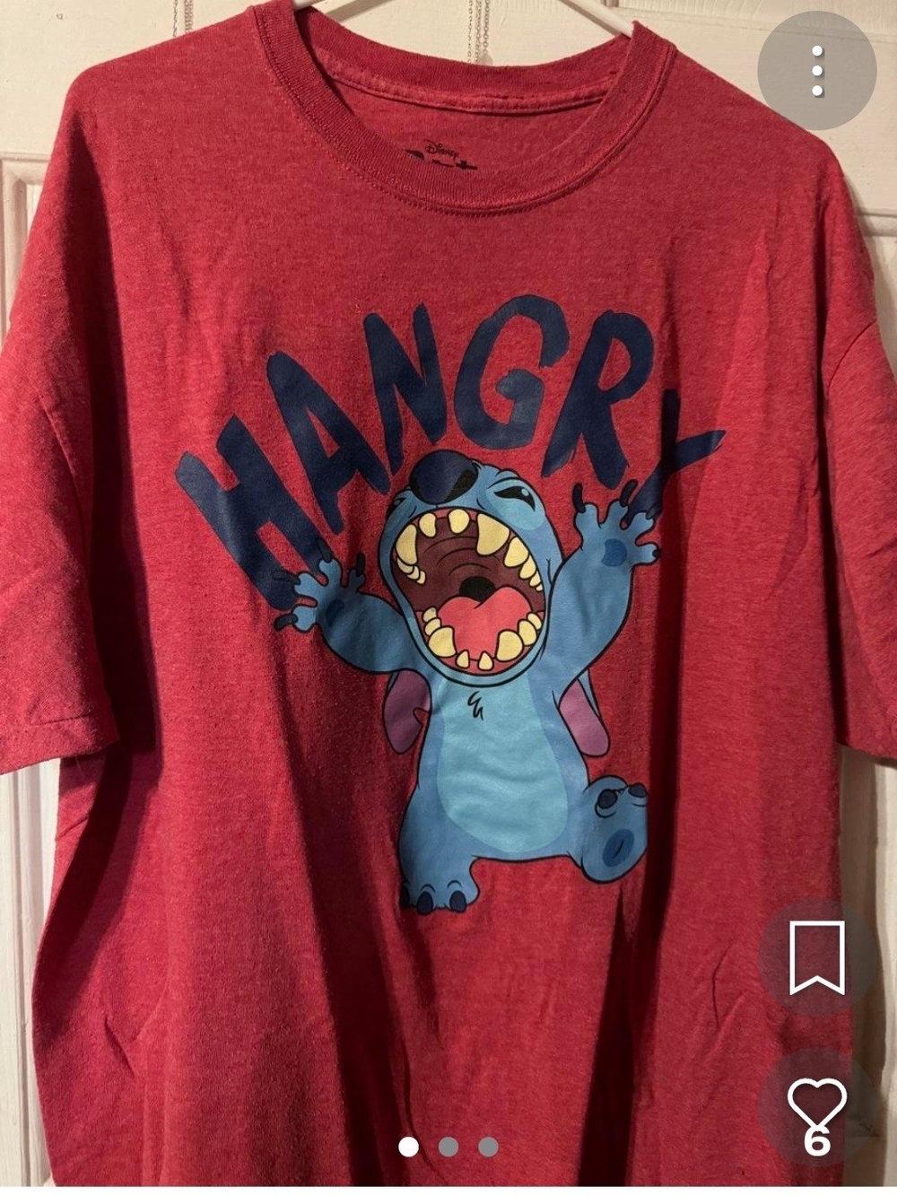 Disney Red Tee with Blue Stitch "HANGRY" Graphic